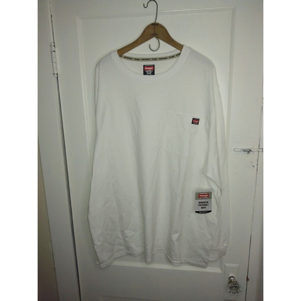 Wrangler Workwear Mens 3XL White Long Sleeve Pen Pocket Crew T-Shirt Relaxed Fit